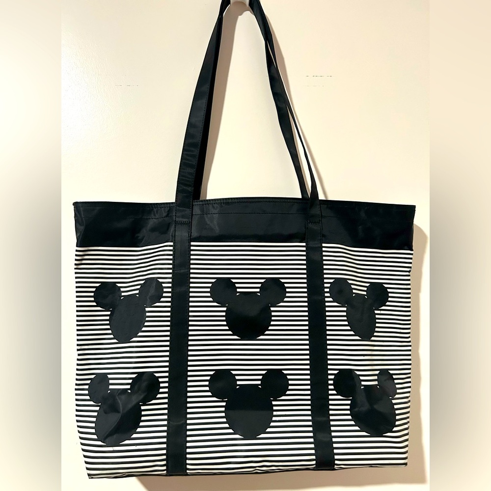 Disney Parks Black and White Mickey Mouse Striped Tote Bag, EUC.